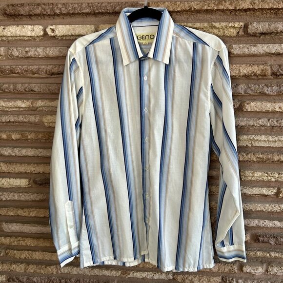 Geno by Gene Ostro Men's Vintage 70s 80s Striped Button Front Disco Shirt Size M - Picture 8 of 8